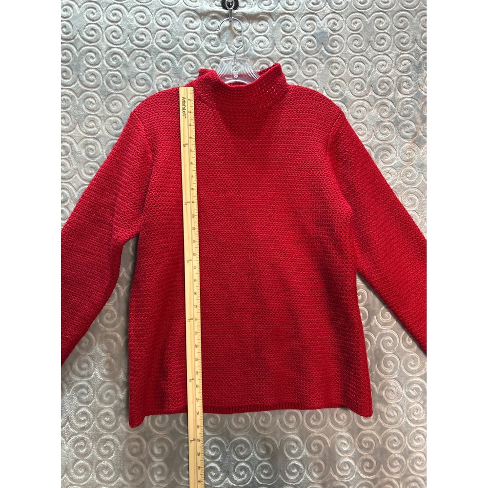 Karen Scott Red Mock Neck Knit Sweater Textured Long Sleeve Women's Size L - Picture 4 of 11